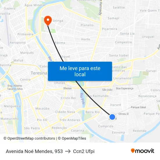 Avenida Noé Mendes, 953 to Ccn2 Ufpi map