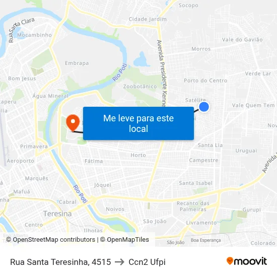 Rua Santa Teresinha, 4515 to Ccn2 Ufpi map
