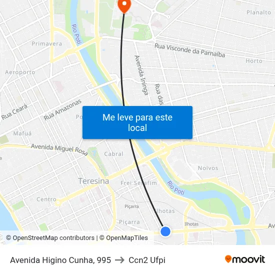 Avenida Higino Cunha, 995 to Ccn2 Ufpi map