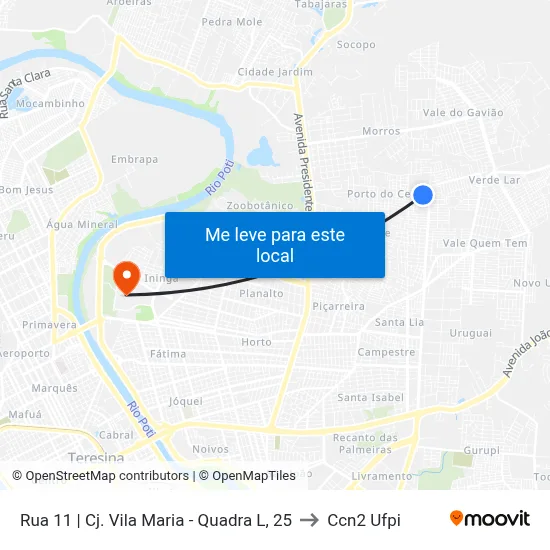 Rua 11 | Cj. Vila Maria - Quadra L, 25 to Ccn2 Ufpi map