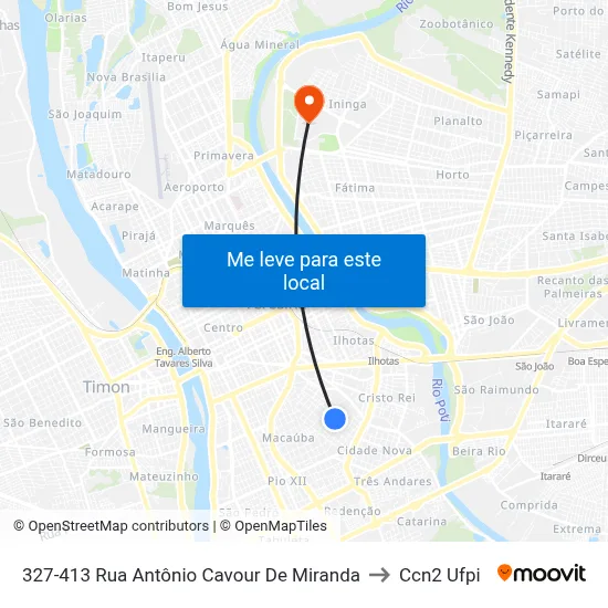 327-413 Rua Antônio Cavour De Miranda to Ccn2 Ufpi map