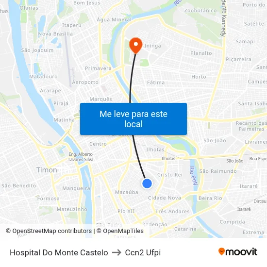 Hospital Do Monte Castelo to Ccn2 Ufpi map