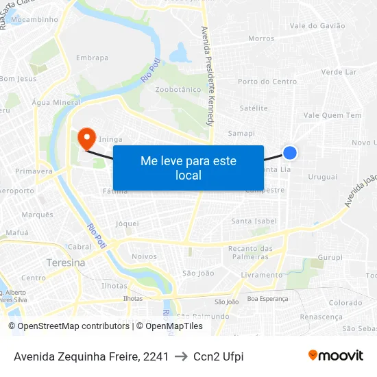 Avenida Zequinha Freire, 2241 to Ccn2 Ufpi map