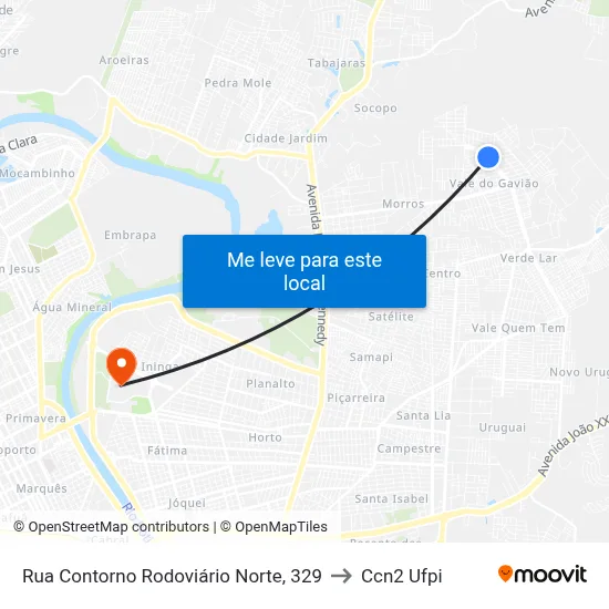 Rua Contorno Rodoviário Norte, 329 to Ccn2 Ufpi map
