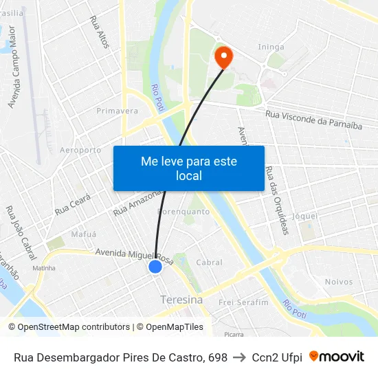 Rua Desembargador Pires De Castro, 698 to Ccn2 Ufpi map