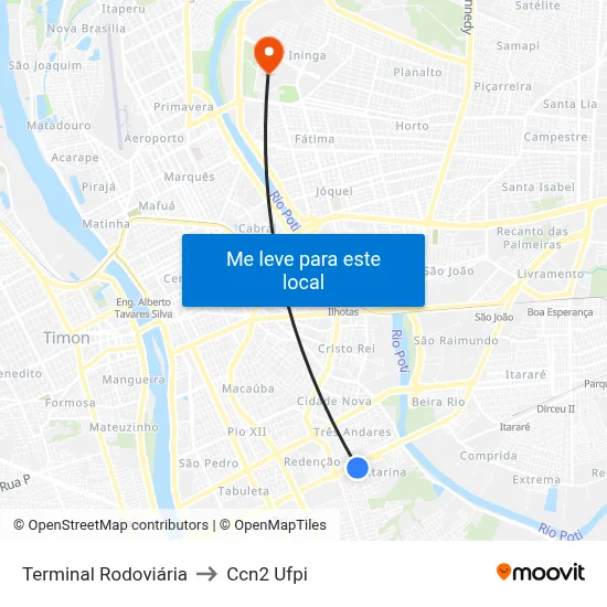 Terminal Rodoviária to Ccn2 Ufpi map