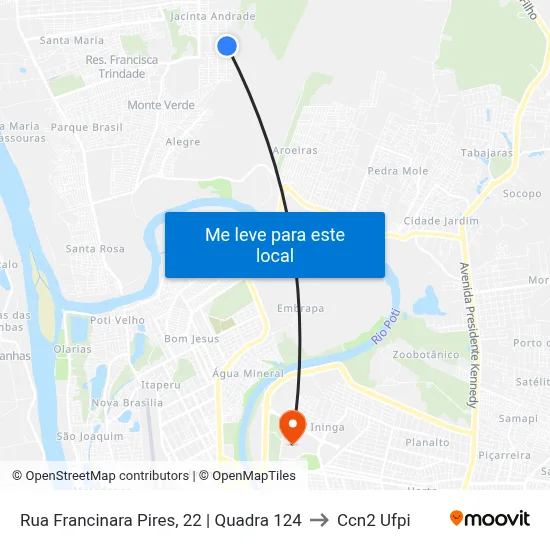 Rua Francinara Pires, 22 | Quadra 124 to Ccn2 Ufpi map