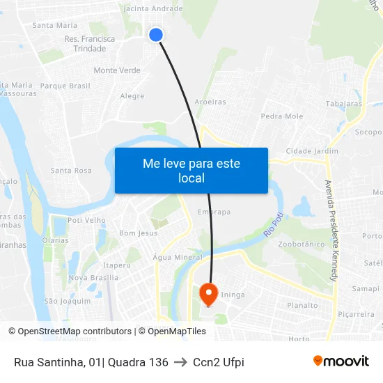 Rua Santinha, 01| Quadra 136 to Ccn2 Ufpi map