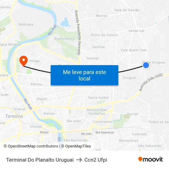 Terminal Do Planalto Uruguai to Ccn2 Ufpi map