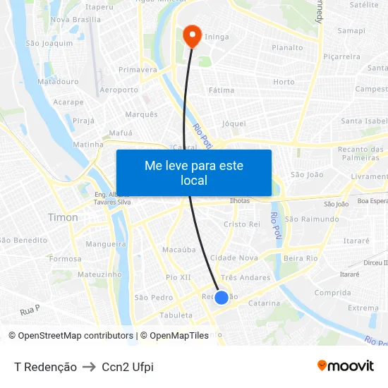T Redenção to Ccn2 Ufpi map