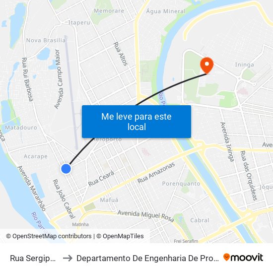 Rua Sergipe, 1051 to Departamento De Engenharia De Produção - Ct - Ufpi map