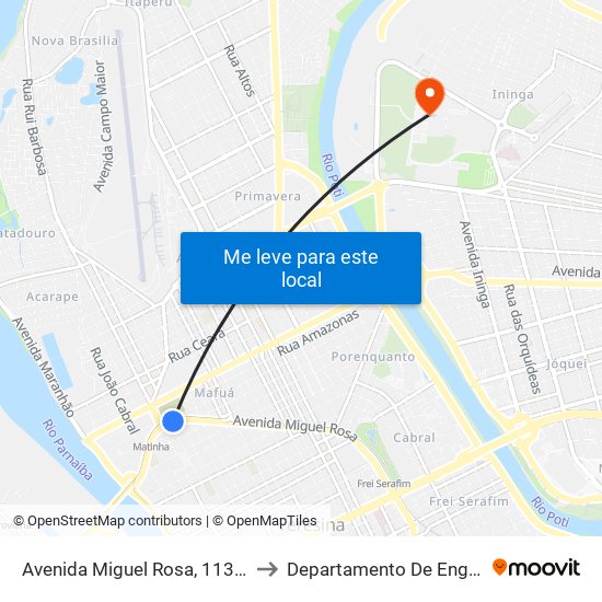 Avenida Miguel Rosa, 1136 | Próximo Ao Cemitério São José to Departamento De Engenharia De Produção - Ct - Ufpi map
