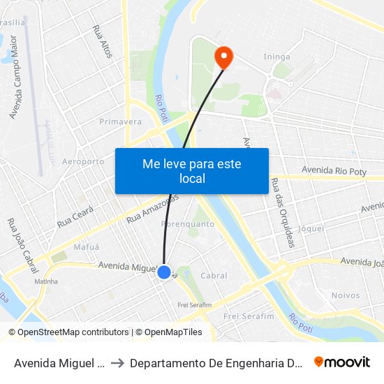 Avenida Miguel Rosa, 2302 to Departamento De Engenharia De Produção - Ct - Ufpi map