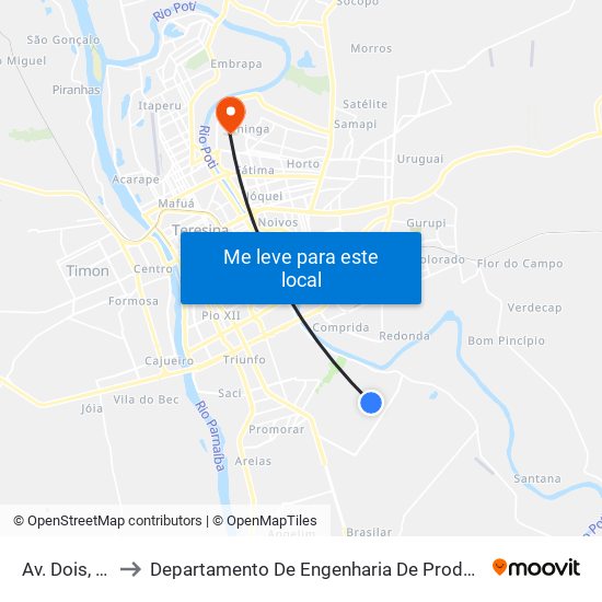 Av. Dois, 3390 to Departamento De Engenharia De Produção - Ct - Ufpi map