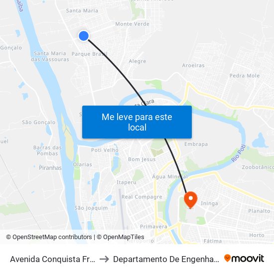 Avenida Conquista Francisco Nogueira 07 to Departamento De Engenharia De Produção - Ct - Ufpi map