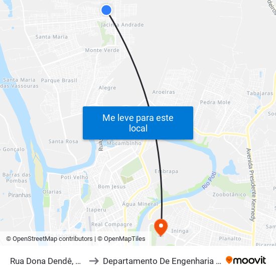 Rua Dona Dendê, 231 | Quadra 29 to Departamento De Engenharia De Produção - Ct - Ufpi map