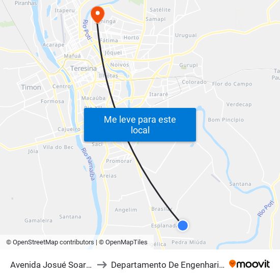 Avenida Josué Soares De Oliveira, 510 to Departamento De Engenharia De Produção - Ct - Ufpi map