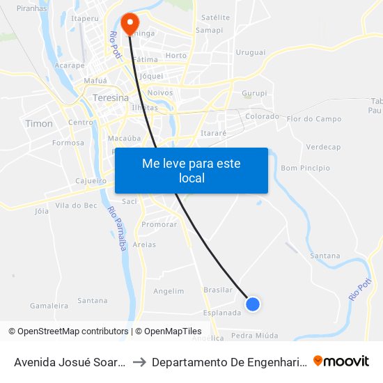 Avenida Josué Soares De Oliveira, 581 to Departamento De Engenharia De Produção - Ct - Ufpi map