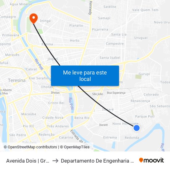 Avenida Dois | Granja Redonda to Departamento De Engenharia De Produção - Ct - Ufpi map