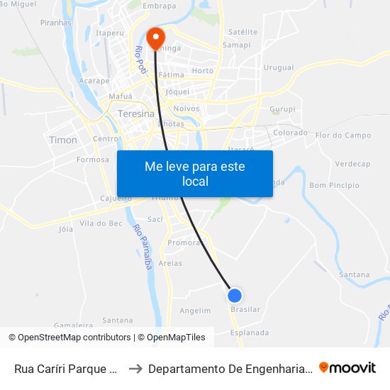 Rua Caríri Parque Jacinte, 399-461 to Departamento De Engenharia De Produção - Ct - Ufpi map