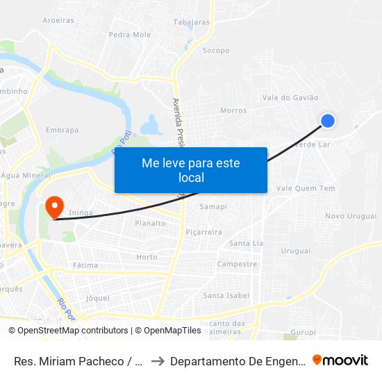 Res. Miriam Pacheco / Rua Lídia Teixeira Rosa, 316 to Departamento De Engenharia De Produção - Ct - Ufpi map