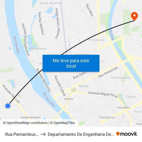 Rua Pernambuco, 767-827 to Departamento De Engenharia De Produção - Ct - Ufpi map