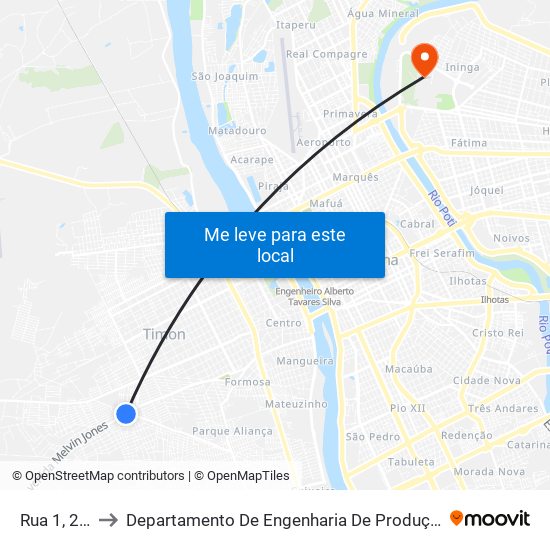 Rua 1, 2028 to Departamento De Engenharia De Produção - Ct - Ufpi map