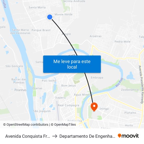 Avenida Conquista Francisco Nogueira, 01 to Departamento De Engenharia De Produção - Ct - Ufpi map