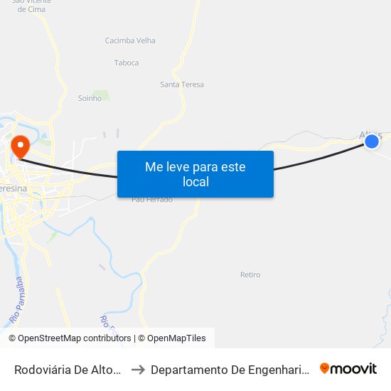 Rodoviária De Altos (Sent. Teresina) to Departamento De Engenharia De Produção - Ct - Ufpi map