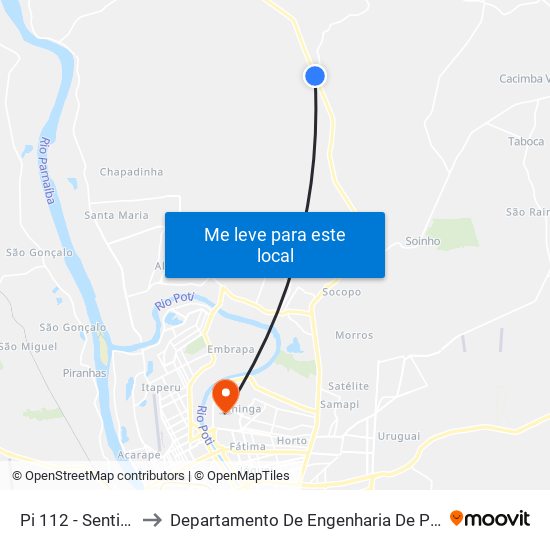 Pi 112 - Sentido União to Departamento De Engenharia De Produção - Ct - Ufpi map