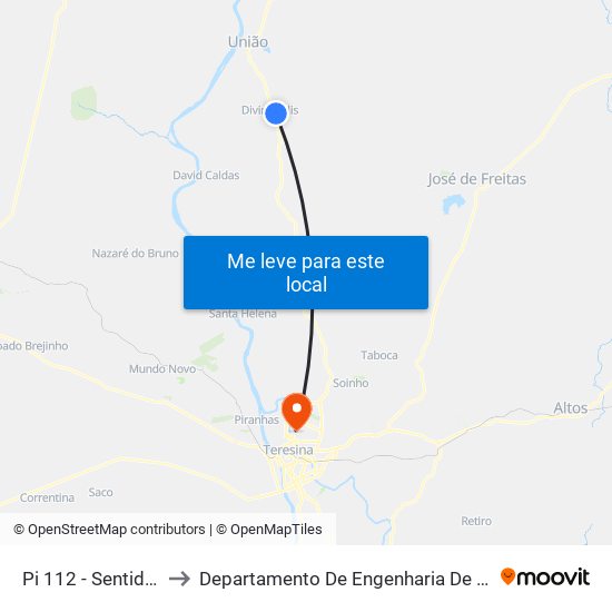 Pi 112 - Sentido Teresina to Departamento De Engenharia De Produção - Ct - Ufpi map