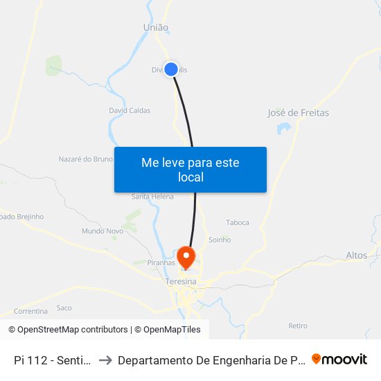 Pi 112 - Sentido União to Departamento De Engenharia De Produção - Ct - Ufpi map
