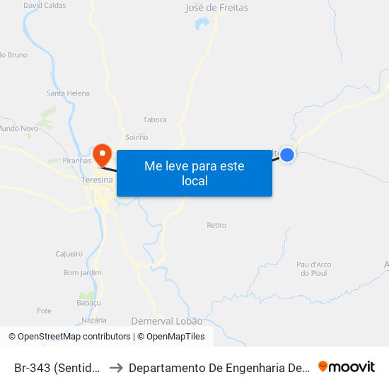 Br-343 (Sentido Teresina) to Departamento De Engenharia De Produção - Ct - Ufpi map