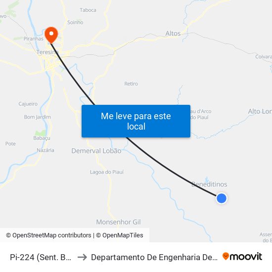 Pi-224 (Sent. Beneditinos) to Departamento De Engenharia De Produção - Ct - Ufpi map