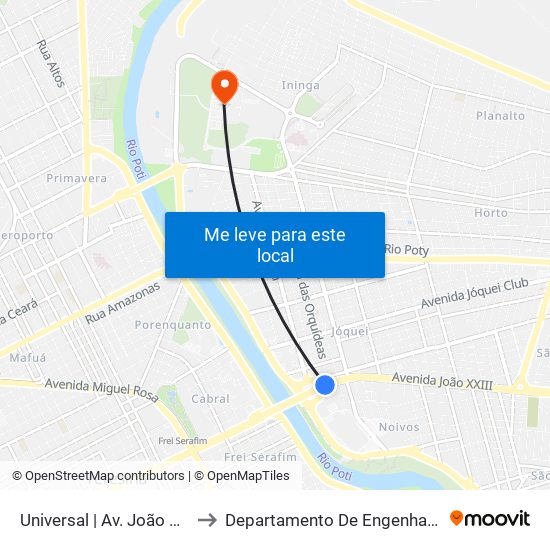 Universal | Av. João XXIII - Sentido Centro to Departamento De Engenharia De Produção - Ct - Ufpi map