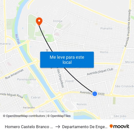 Homero Castelo Branco | Av. João XXIII - Sentido Centro to Departamento De Engenharia De Produção - Ct - Ufpi map