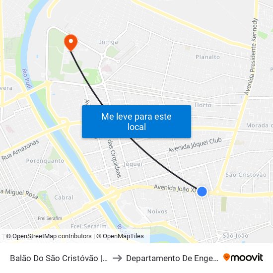 Balão Do São Cristóvão | Av. João XXIII - Sentido Centro to Departamento De Engenharia De Produção - Ct - Ufpi map