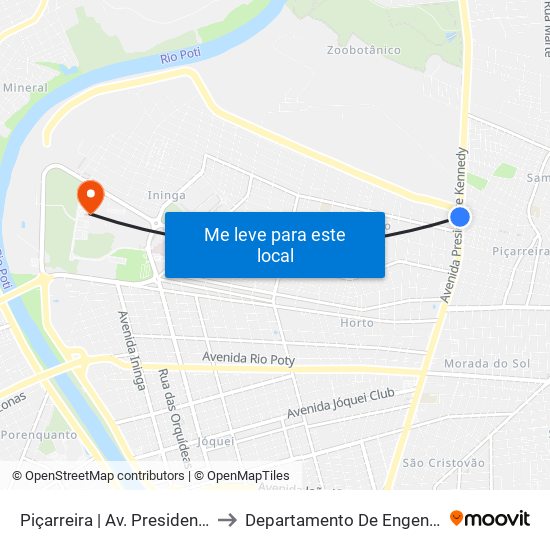 Piçarreira | Av. Presidente Kennedy - Sentido Bairro to Departamento De Engenharia De Produção - Ct - Ufpi map