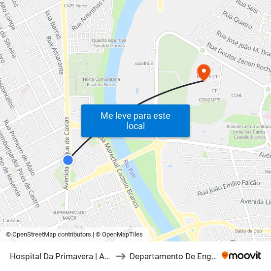 Hospital Da Primavera | Av. Duque De Caxias - Sentido Centro to Departamento De Engenharia De Produção - Ct - Ufpi map