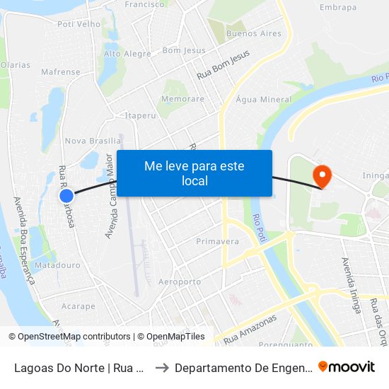 Lagoas Do Norte | Rua Rui Barbosa - Sentido Centro to Departamento De Engenharia De Produção - Ct - Ufpi map