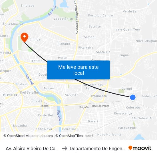 Av. Alcira Ribeiro De Carvalho | Requinte Moto Táxi to Departamento De Engenharia De Produção - Ct - Ufpi map