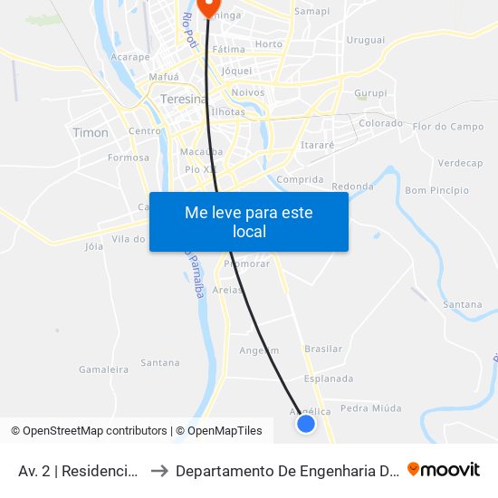 Av. 2 | Residencial Bosque Sul to Departamento De Engenharia De Produção - Ct - Ufpi map