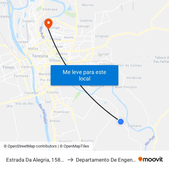 Estrada Da Alegria, 1585 | Aeroporto João Claudino to Departamento De Engenharia De Produção - Ct - Ufpi map