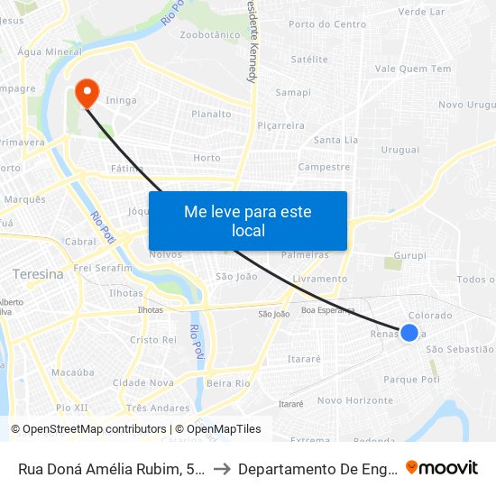 Rua Doná Amélia Rubim, 5951 | Ifpi Campus Dirceu Arcoverde to Departamento De Engenharia De Produção - Ct - Ufpi map