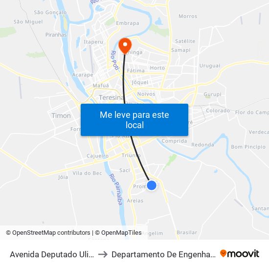 Avenida Deputado Ulisses Guimarães, 697 to Departamento De Engenharia De Produção - Ct - Ufpi map