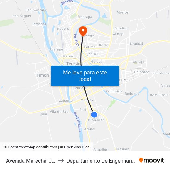 Avenida Marechal Juarez Távora, 548 to Departamento De Engenharia De Produção - Ct - Ufpi map