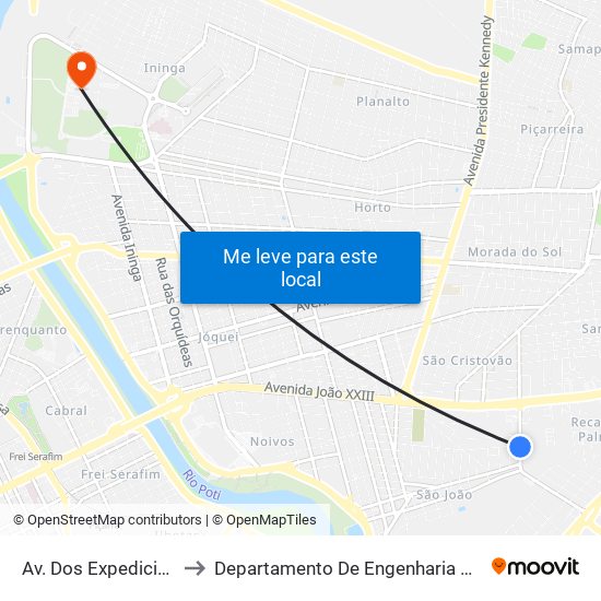 Av. Dos Expedicionários, 3001 to Departamento De Engenharia De Produção - Ct - Ufpi map