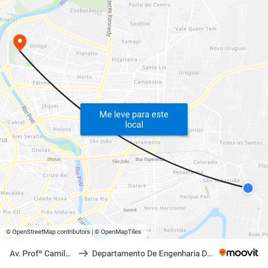 Av. Profº Camilo Filho, 8717 to Departamento De Engenharia De Produção - Ct - Ufpi map