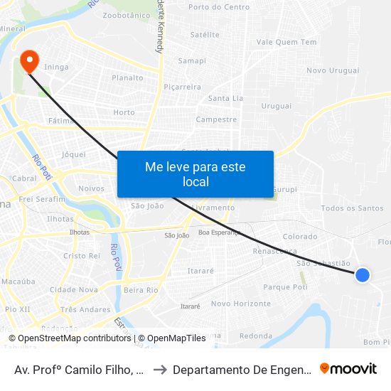 Av. Profº Camilo Filho, 8696 | Conj. São Sebastião to Departamento De Engenharia De Produção - Ct - Ufpi map