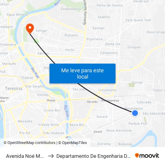 Avenida Noé Mendes, 3493 to Departamento De Engenharia De Produção - Ct - Ufpi map